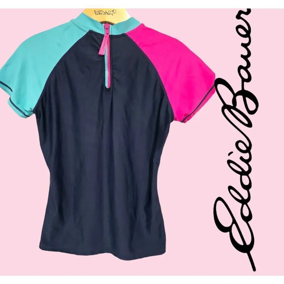 Eddie Bauer Girls Multicolor Short Sleeve Rash Guard Surf Swim Shirt – Large - Picture 8 of 9